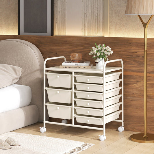 9-Drawer Rolling Storage Cart Tools Scrapbook Paper Organizer-White