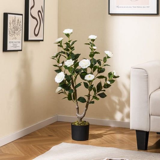 36 Inch Artificial Camellia Tree with Blooming Flower 1 Pack-White
