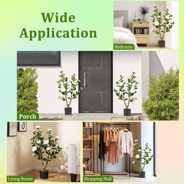 36 Inch Artificial Camellia Tree with Blooming Flower 1 Pack-White
