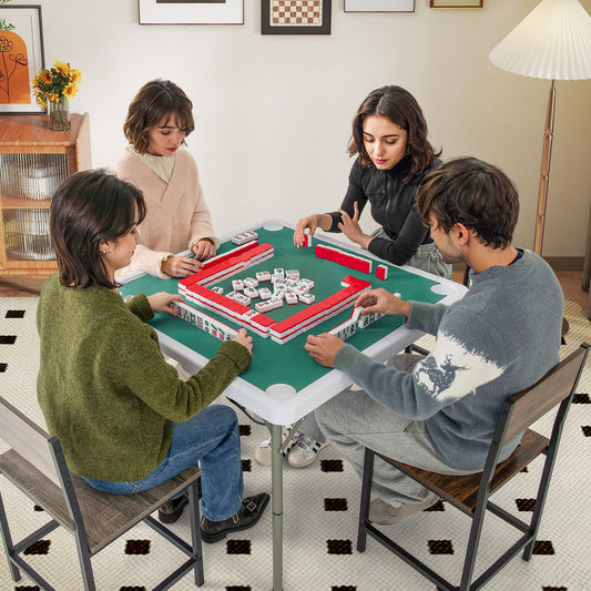 Folding Mahjong Table with Cup Holders and Removable Game Mat-Green