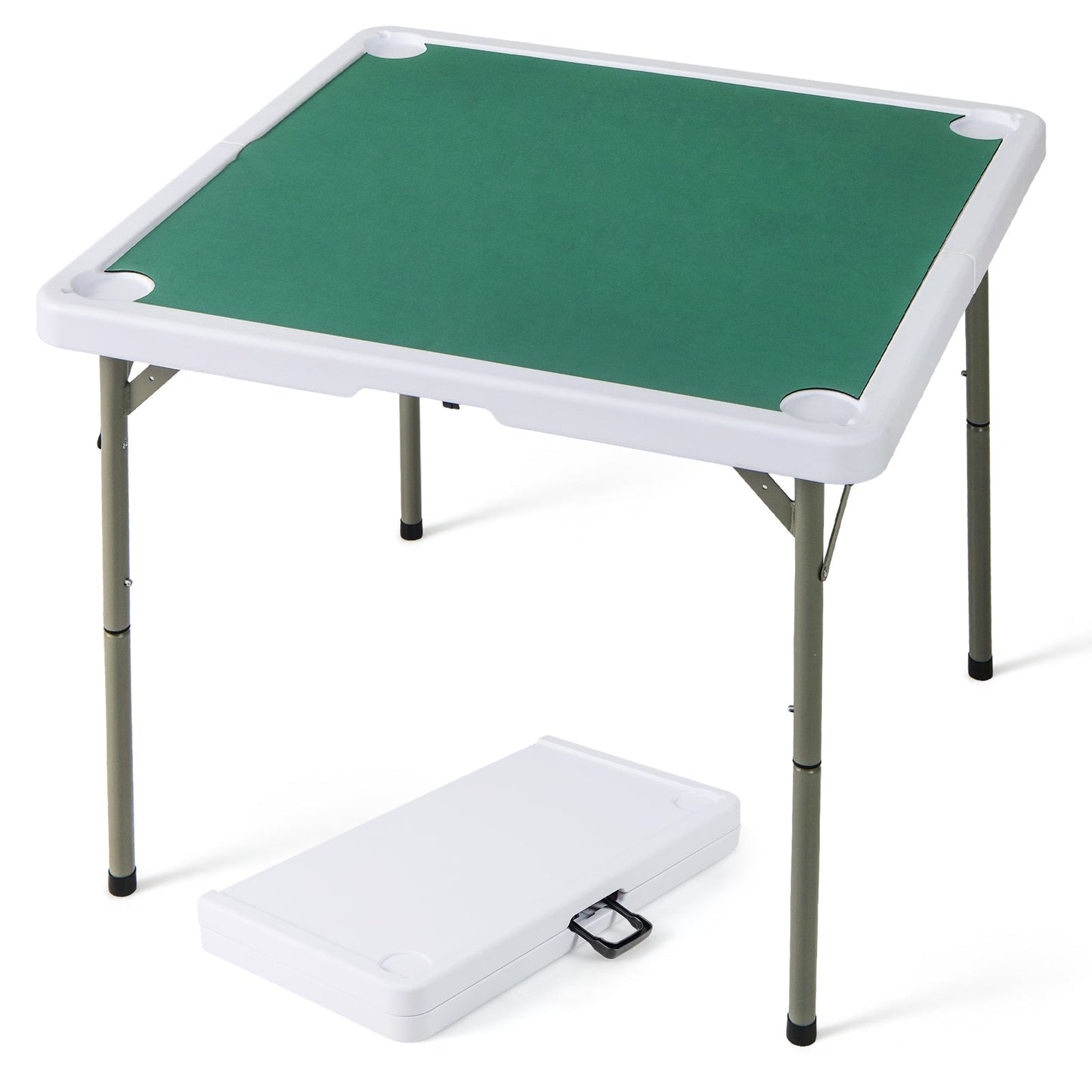 Folding Mahjong Table with Cup Holders and Removable Game Mat-Green