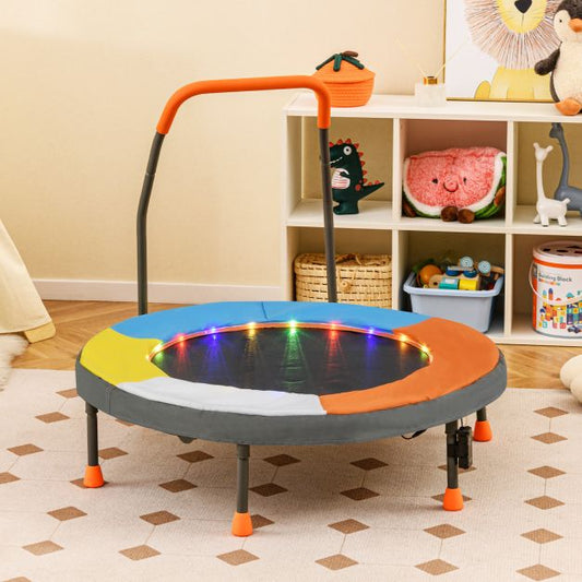 90 cm Folding Mini Trampoline for Kids with Lights and Padded Safety Cover-Orange