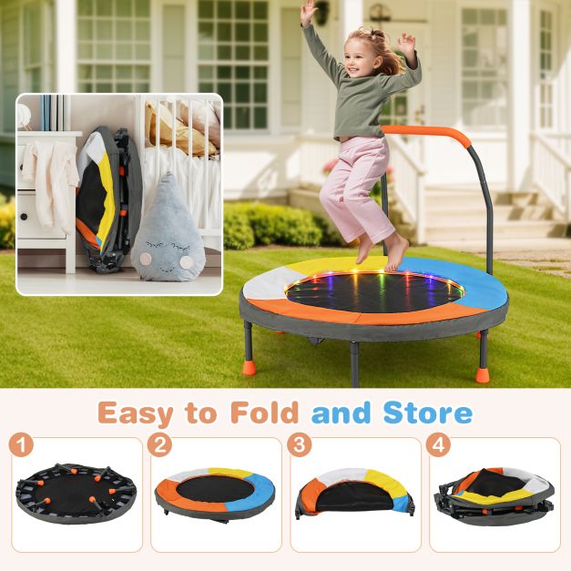 90 cm Folding Mini Trampoline for Kids with Lights and Padded Safety Cover-Orange