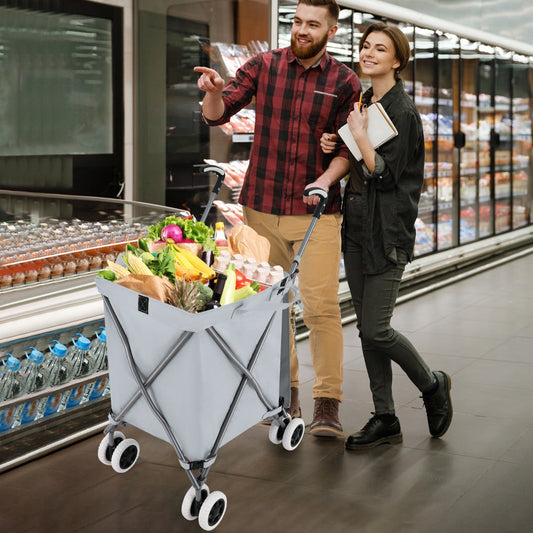 90L Folding Shopping Trolley with Removable Waterproof Bag and Cove-Grey