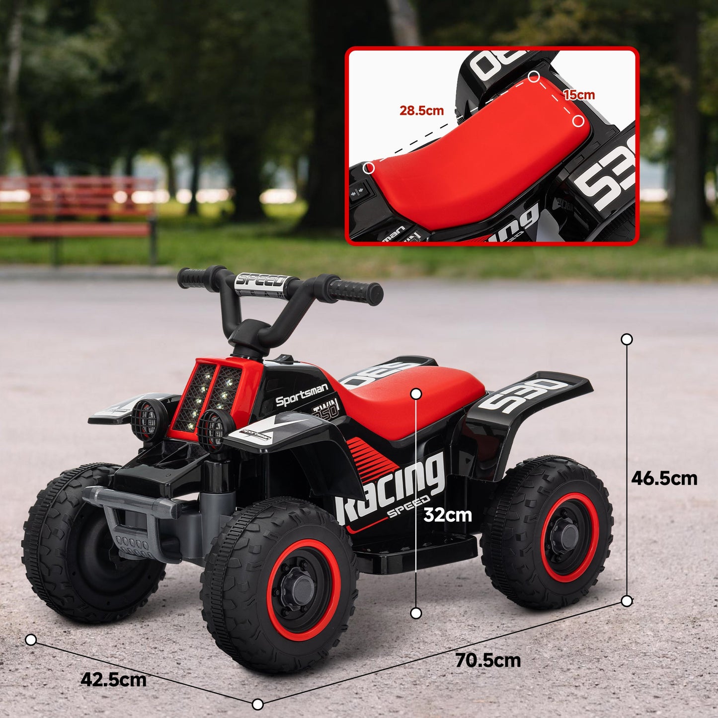AIYAPLAY 6V Elektryczny Quad dla Dzieci, Jeździk ATV z Przodu Do Tyłu, Reflektory, dla 18-36 Miesięcy, Czarny i Czerwony