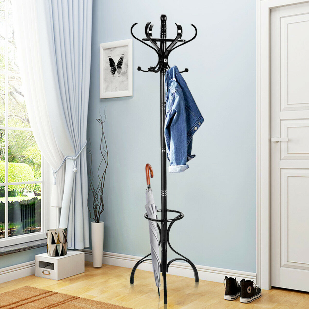 Wooden Coat and Hat Stand-Black