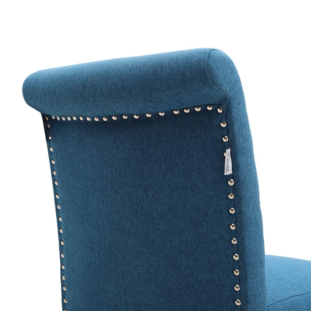 Set of 2 Contemporary Buttoned Accent Dining Chair Studded Rim Blue/Grey