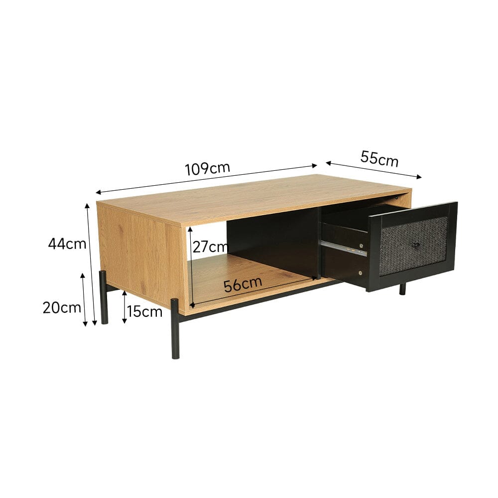 Rattan Coffee Table with Storage for Living Room
