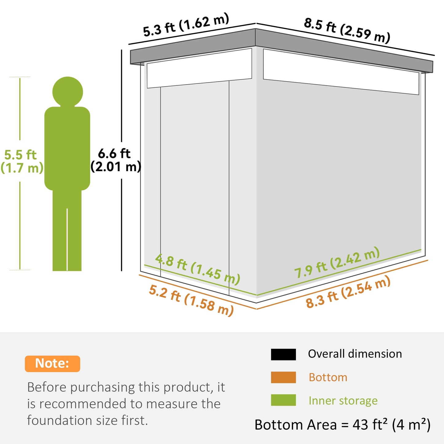 Outsunny 5,3 x 8,5ft ocynkowana stalowa szopa ogrodowa, metalowa szopa z oknami dachowymi, otworami zapobiegającymi przeciekom i zamykanymi szerokimi drzwiami do przechowywania narzędzi na patio