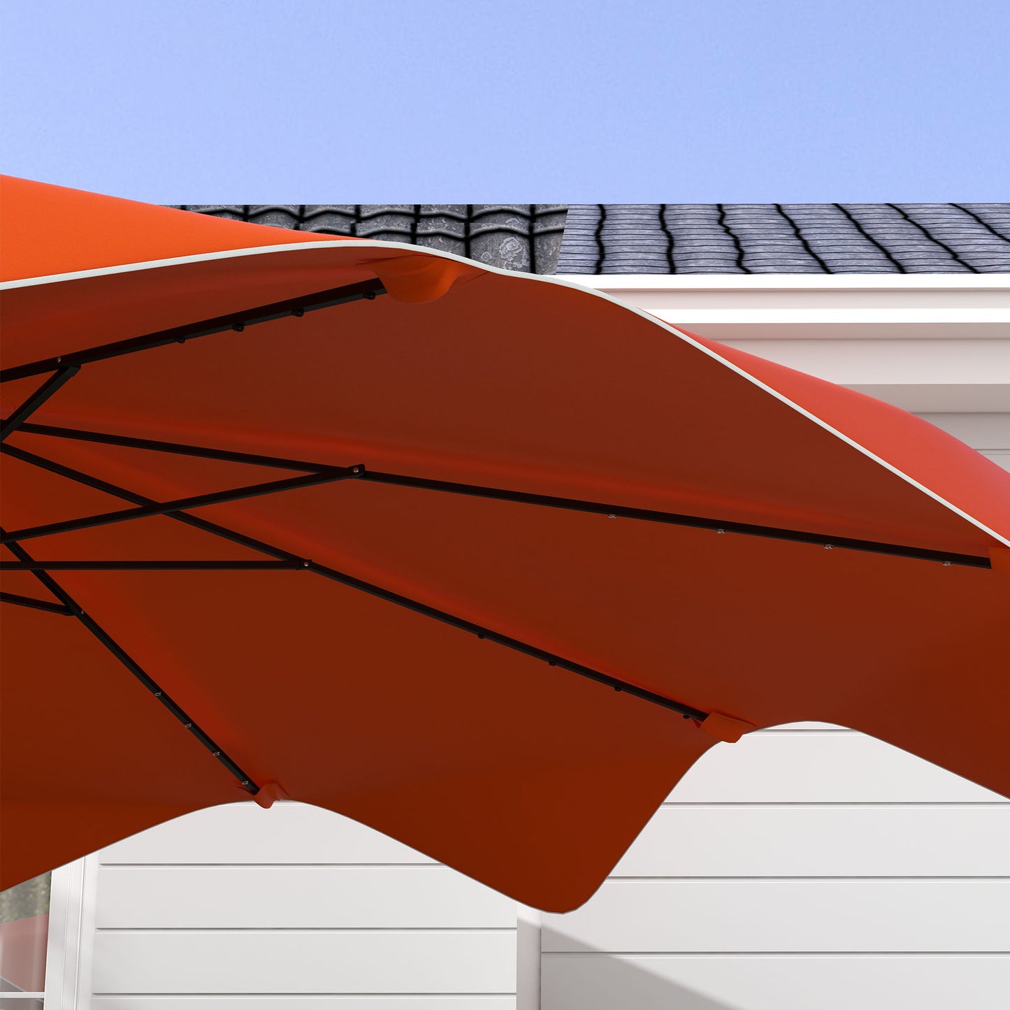 Parasol tarasowy solarny Outsunny z diodami LED i funkcją pochylania, parasol ogrodowy z korbą, 3 x 3 (m), pomarańczowy