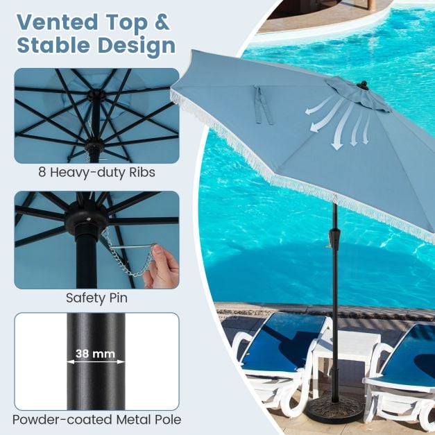 2.8M Patio Umbrella with Crank Handle and Push Button Tilt-Navy