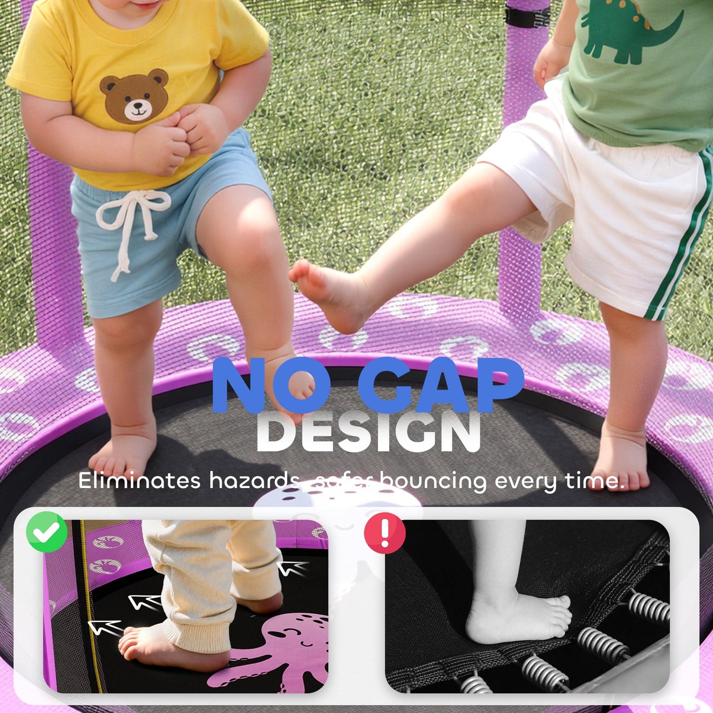 AIYAPLAY 4.6ft Toddler Trampoline w/ Safety Enclosure Net, for Indoor Outdoor Use, Ages 3-6 Years, Purple