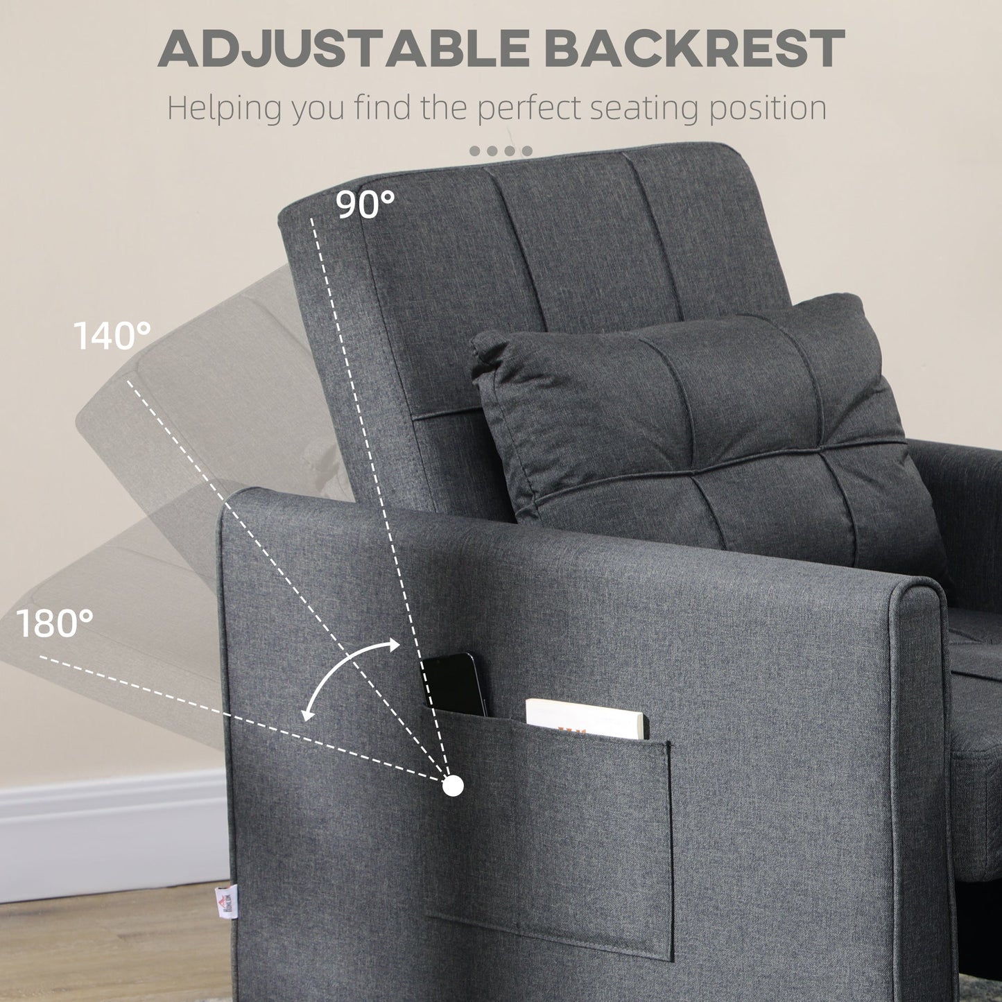 HOMCOM Linen-Look Single Chair Bed - Grey