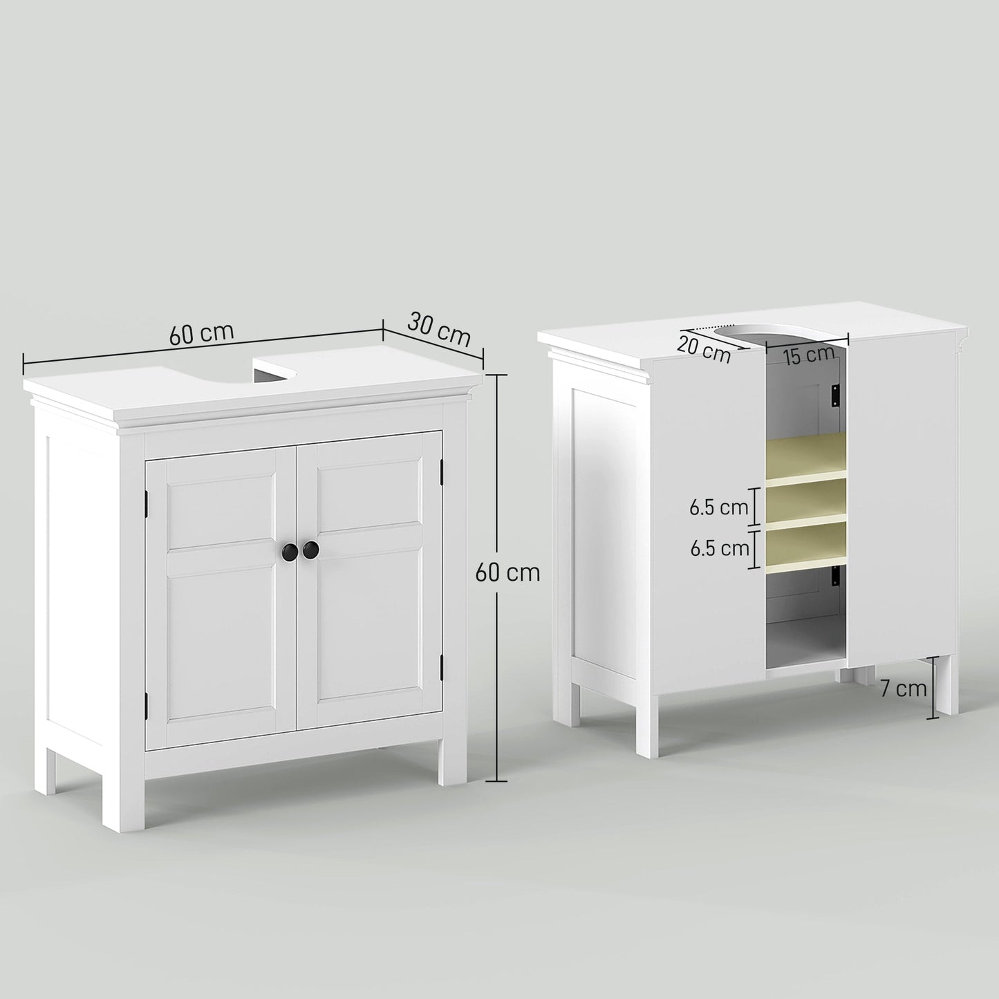 HOMCOM 15 x 20 cm Wycięta szafka łazienkowa w kształcie litery U - biała