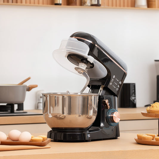 HOMCOM Stand Mixer, 5L Food Mixer for Baking, 6 Speeds and Pulse Setting, 1400W Cake Electric Kitchen Mixer with Dough Hook, Whisk, Stainless Steel Bowl, Splash Guard, Beater, Black