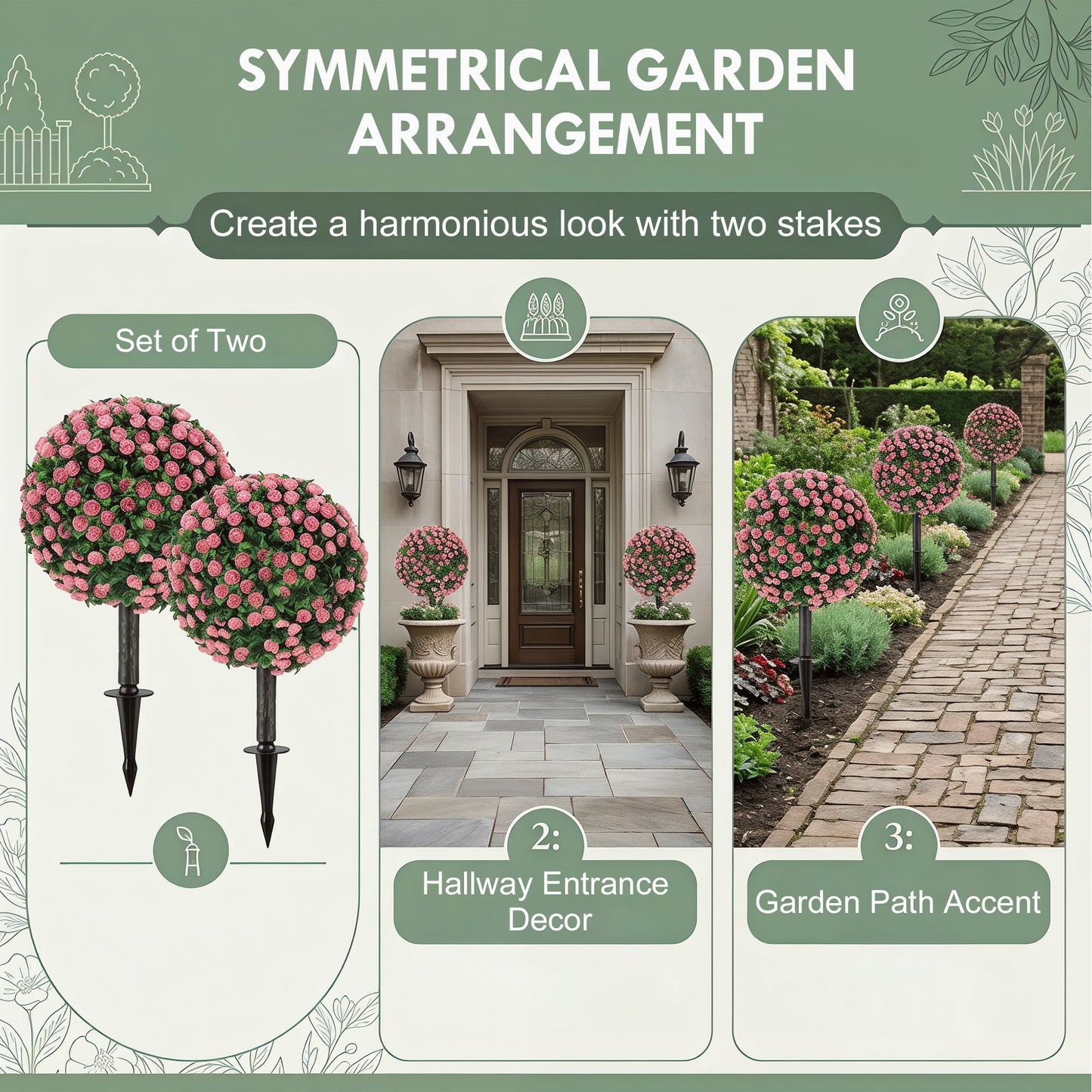 HOMCOM Artificial Rose Topiary UV Resistant, 2-Pack Fake Plants, 55 cm, Pink