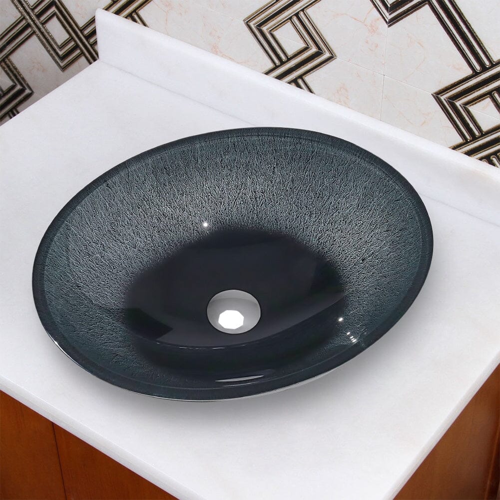 54cm W Oval Bathroom Art Tempered Glass Sink