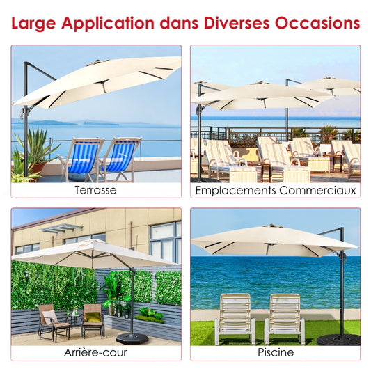 Parasol with 3 tilt settings for gardens terraces cafes 300 x 300 x 273 cm Beige