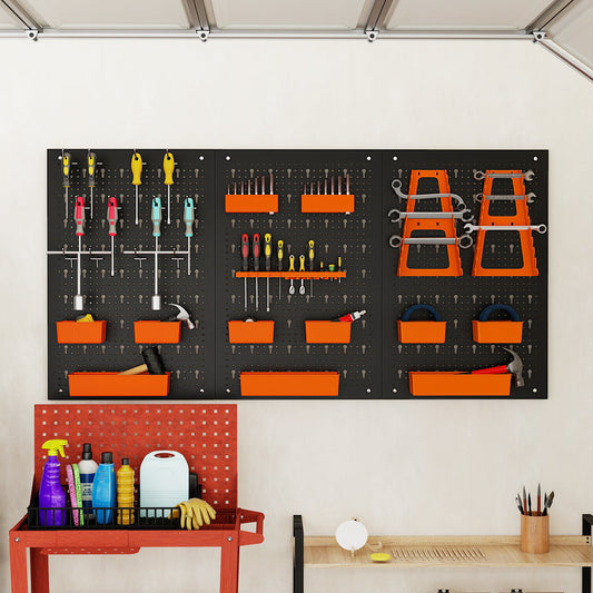 9-Bin Parts Rack Organizer with Hammer Racks for Garage-Orange