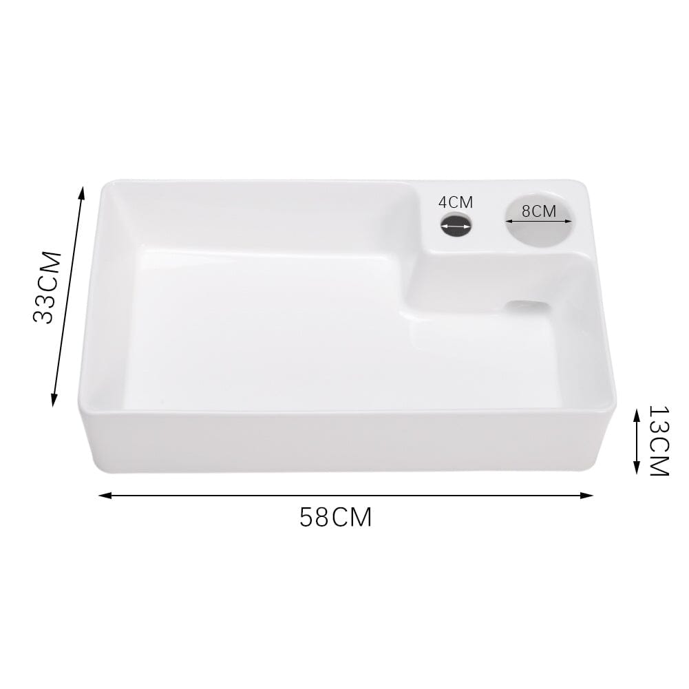 58cm W Bathroom Ceramic White Square Sink