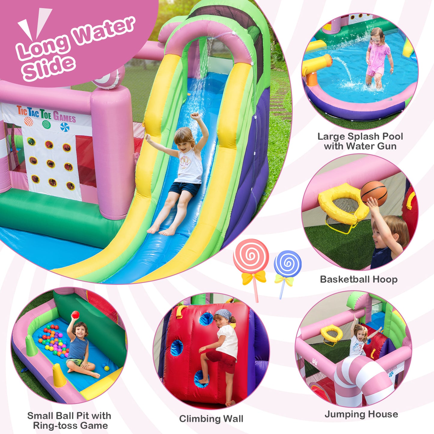 9-in-1 Inflatable Bounce House with Slide and Splash Pools