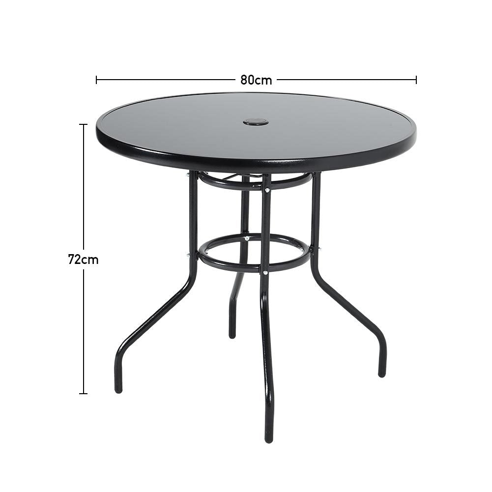 Patio Garden Dining Table with Umbrella Hole Glass Garden Table