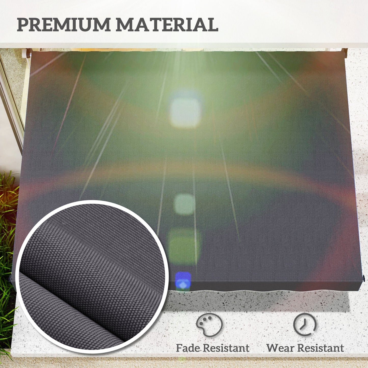 Outsunny Balcony 2 x 1.5m Manual Adjustable Awning DIY Patio Clamp Awning Canopy Retractable Shade Shelter Easy to Move for Balcony, Grey