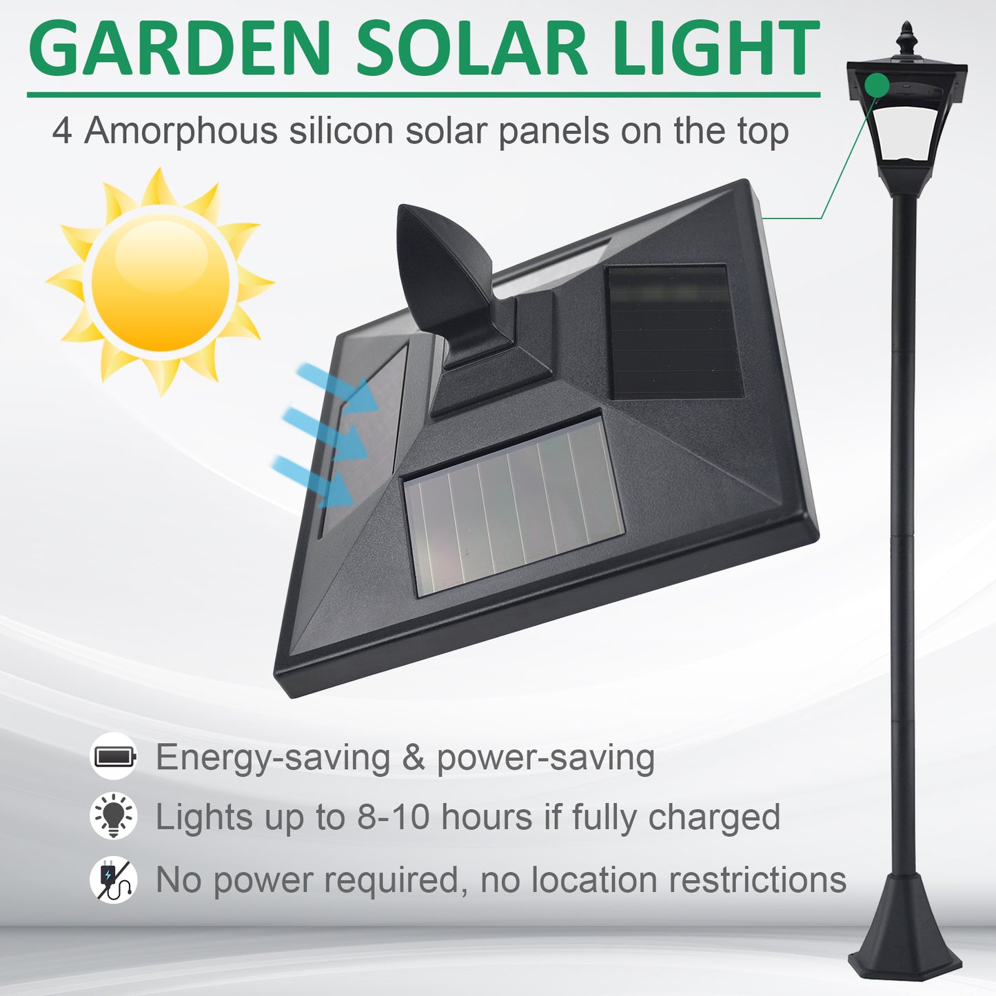 Outsunny Outdoor Garden Solar Post Lamp Sensor Dimmable LED Lantern Bollard Pathway 1.6M Tall – Czarny