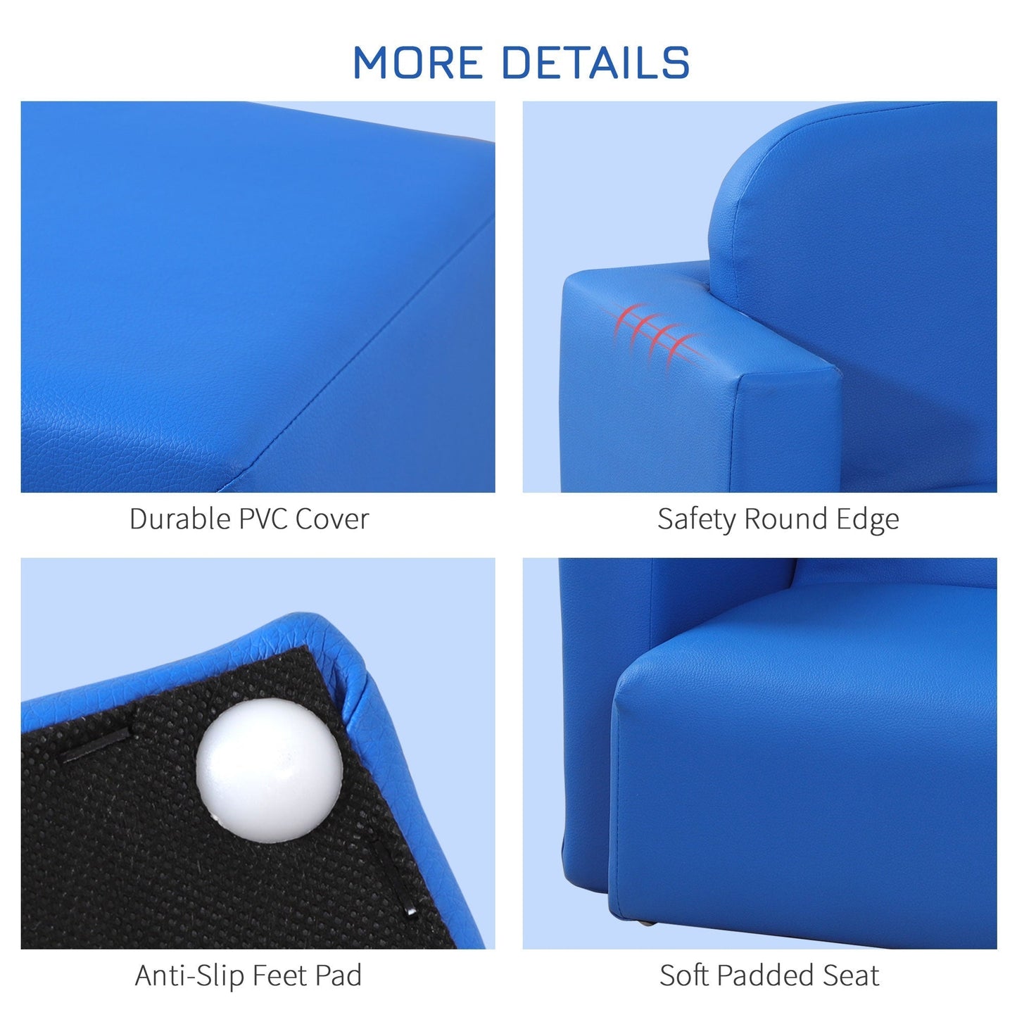 HOMCOM 2 In 1 Toddler Sofa Chair, 48 x 44 x 41 cm, for Game Relax Playroom, Blue