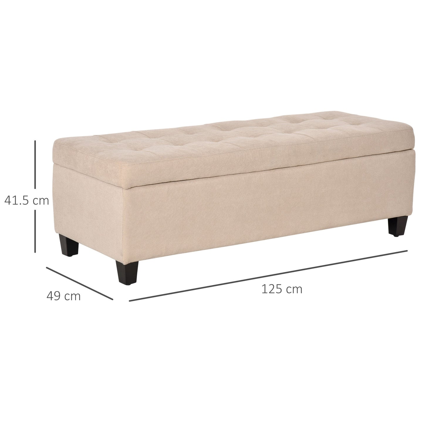 HOMCOM Pufa do przechowywania pościeli, ławka na końcu łóżka, wyściełane siedzisko z pikowanym wzorem, zawiasowa pokrywa i drewniana rama 125L x 49W x 41,5H cm beżowy