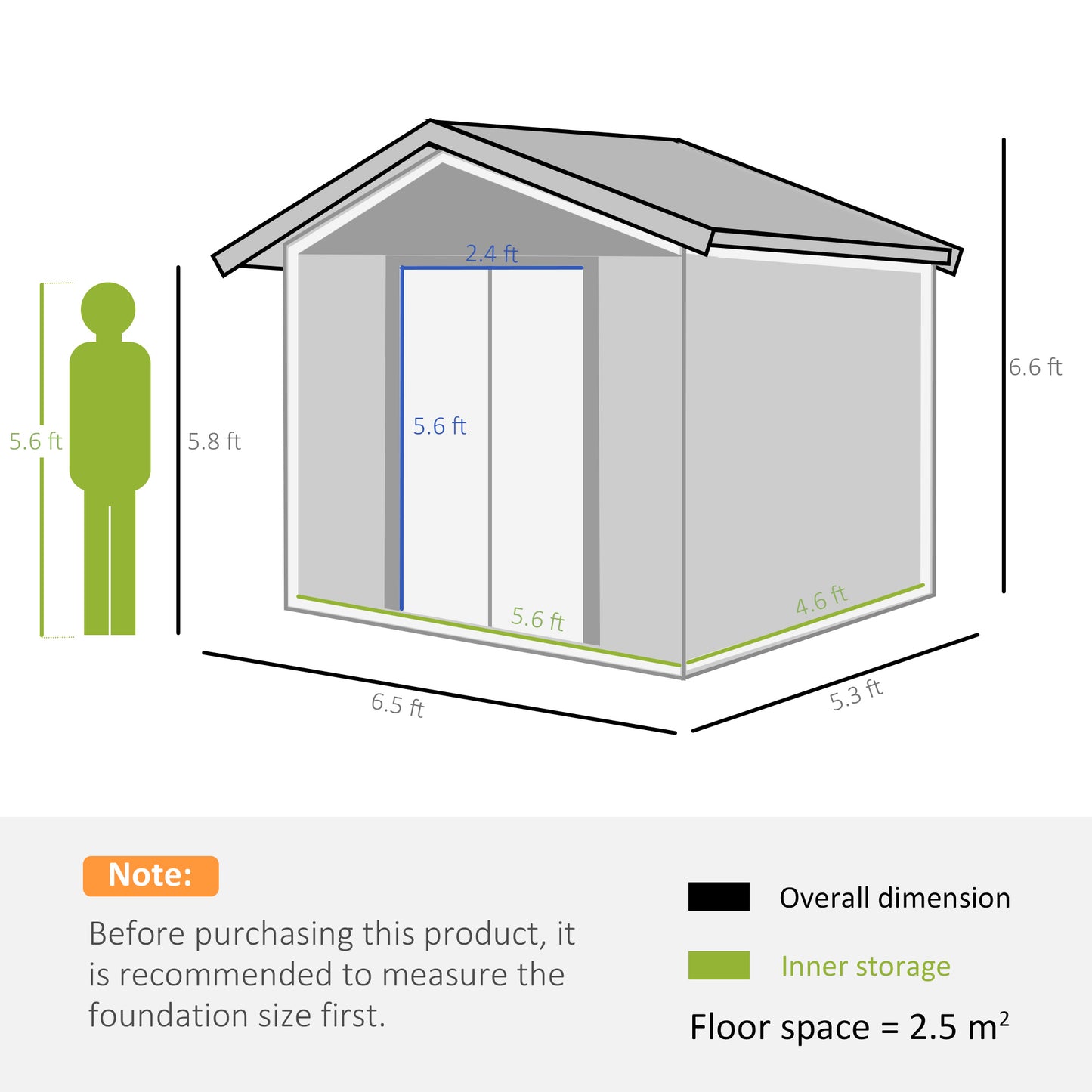 Outsunny 6,5 x 5 stóp metalowa szopa ogrodowa, domek ogrodowy, przechowywanie narzędzi ogrodniczych z wentylacją, drzwiami przesuwnymi, dachem skośnym i zestawem fundamentowym do ogrodu, patio, brązowy