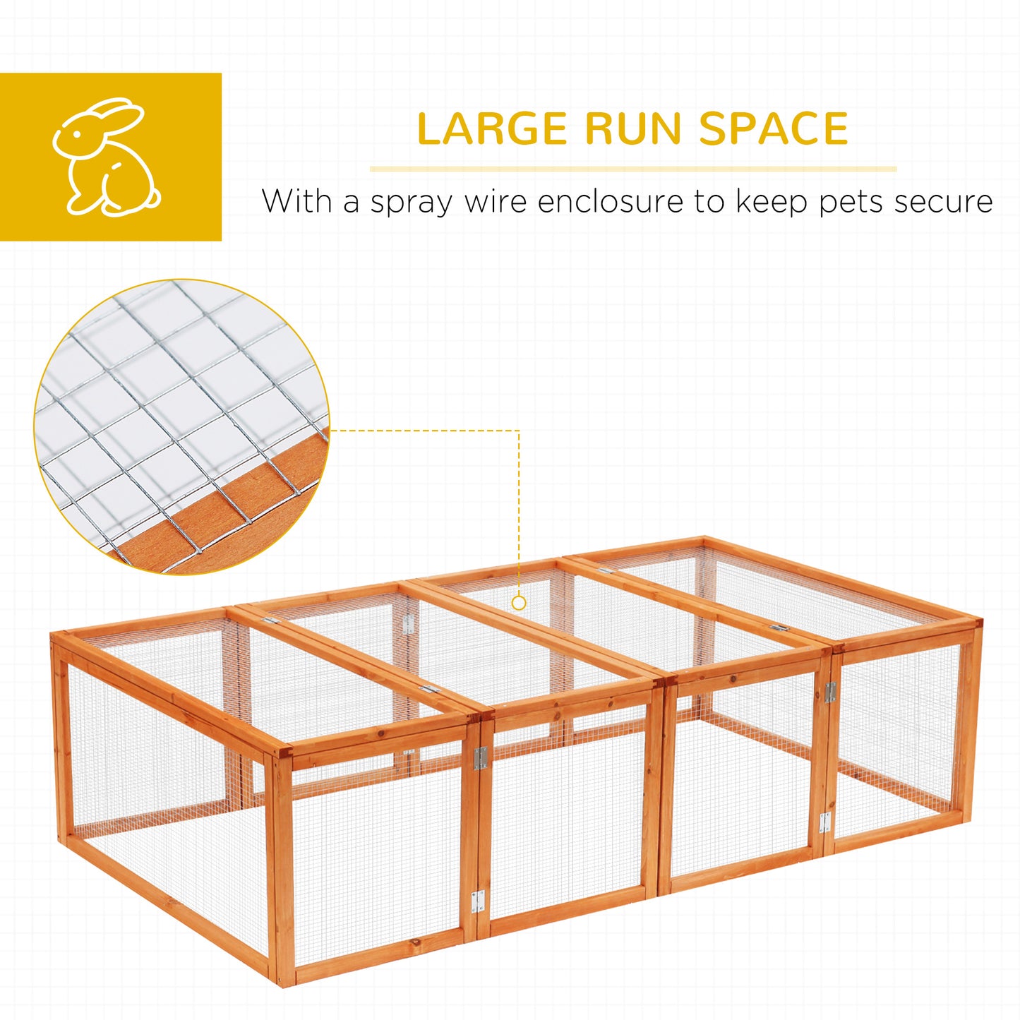 PawHut Wooden Rabbit Hutch Cage 6ft with Wire Mesh, Openable Roof, Play Space for Outdoor, Natural Wood Finish