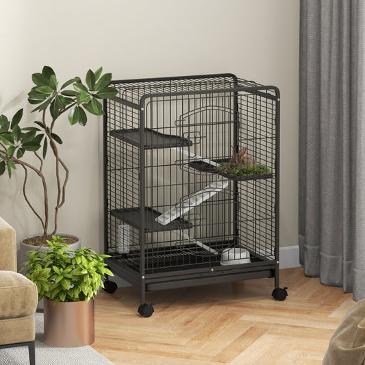 PawHut 4 Levels Removable Small Animal Cage, 95cm - Black