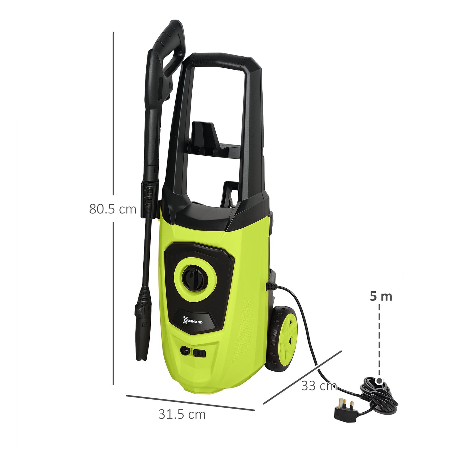 Myjka wysokociśnieniowa DURHAND 1800 W, ciśnienie 150 barów, przepływ 510 l/h, wysokowydajna przenośna myjka ciśnieniowa z wężem 6 m, butla z pianą śnieżną do ogrodu, samochodu, mebli, zielona