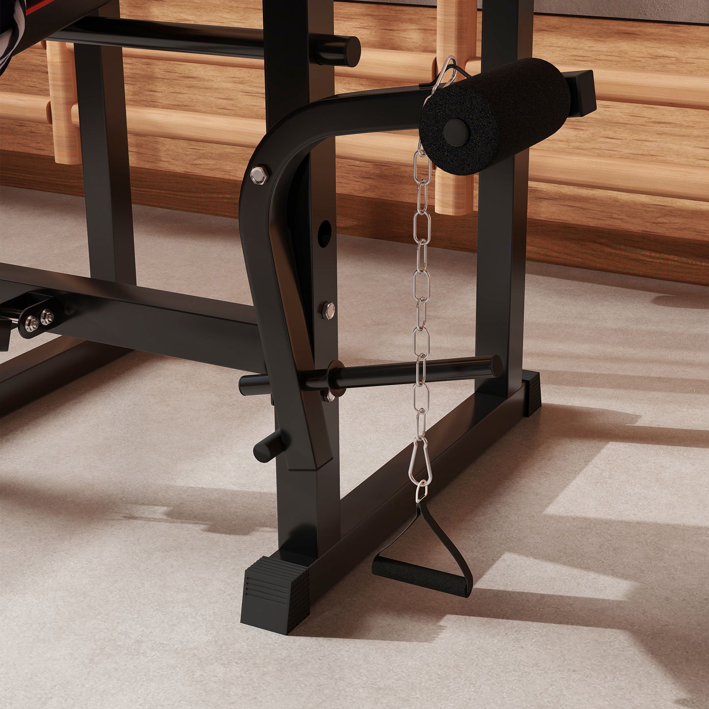 SPORTNOW Folding Weight Bench with Two Barbell Racks, Leg Curl Machine, Preacher Curl Bench, Black
