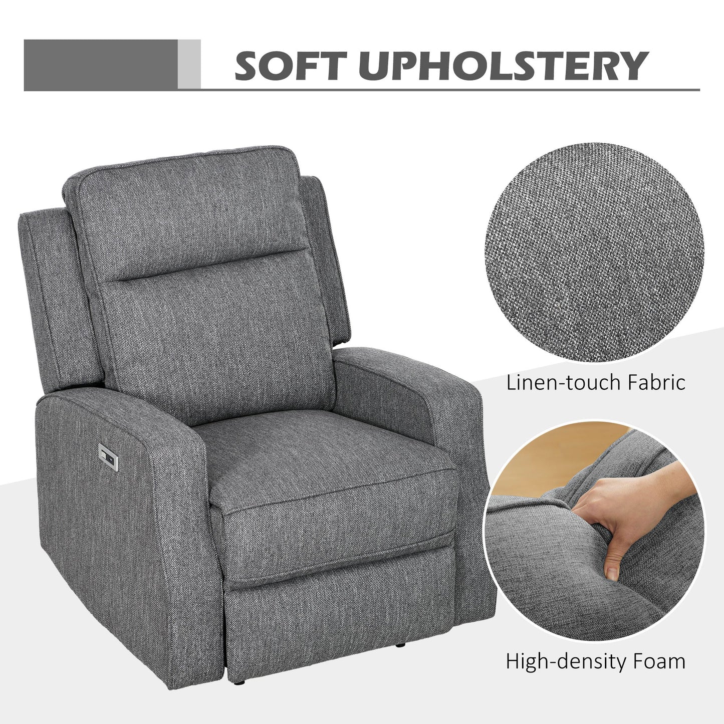 HOMCOM 150 Electric Reclining Chair, with USB port and Footrest - Charcoal Grey