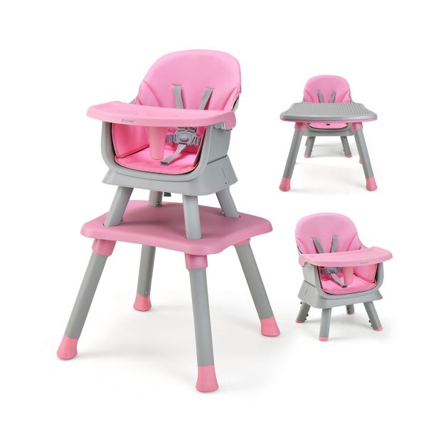 6-in-1 Baby High Chair with 5-Point Harness and Removable Tray-Pink