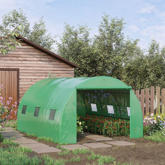 Outsunny Walk-in Polytunnel Greenhouse in Green, image 2