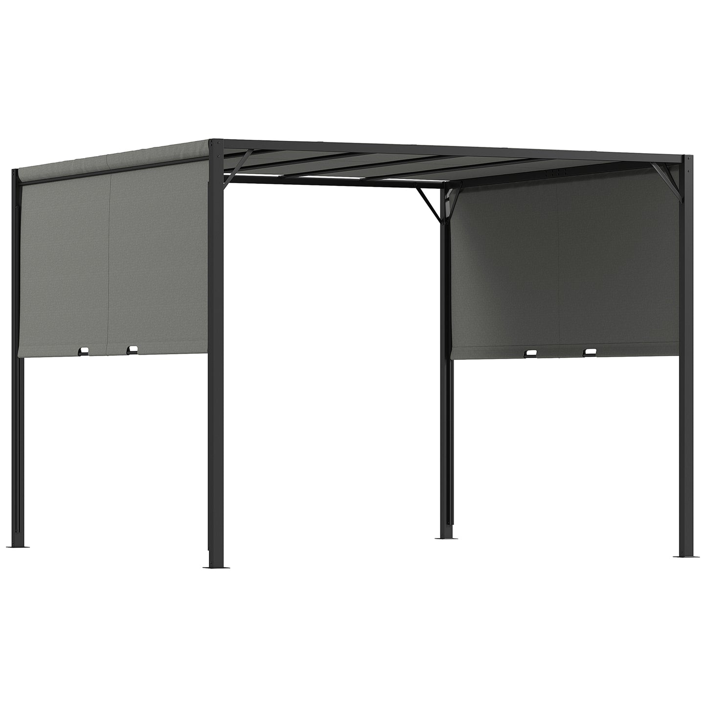Outsunny 3 X 3 metry pergola z rozsuwanym dachem, altana ogrodowa z regulowanym daszkiem przeciwsłonecznym i stalową ramą, antracyt