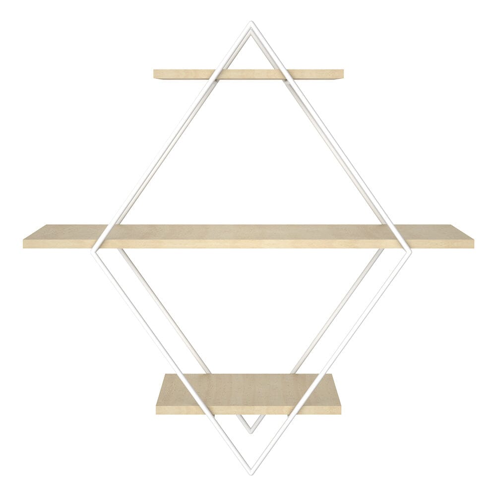 Stylish Diamond 3-Tier Wall Shelf with White Iron Rings – Easy Installation Included