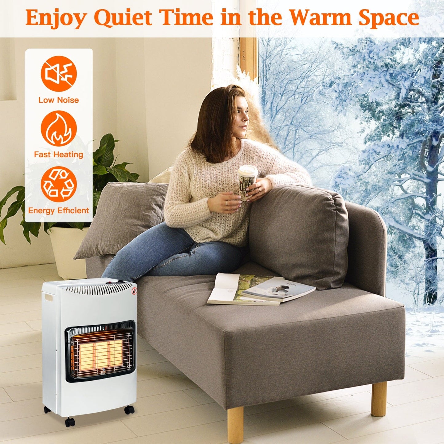 Black 4.2KW Portable Heater Free Standing Heating Cabinet Butane Gas Heater