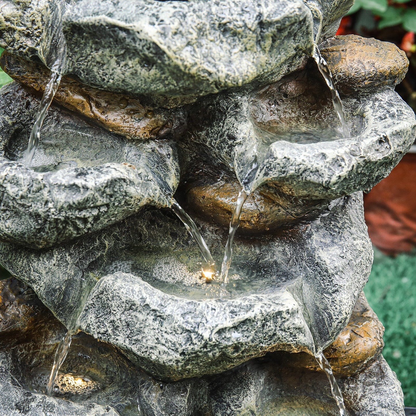 49cm Height Solar Power Garden Water Feature Cascading LED Rockfall