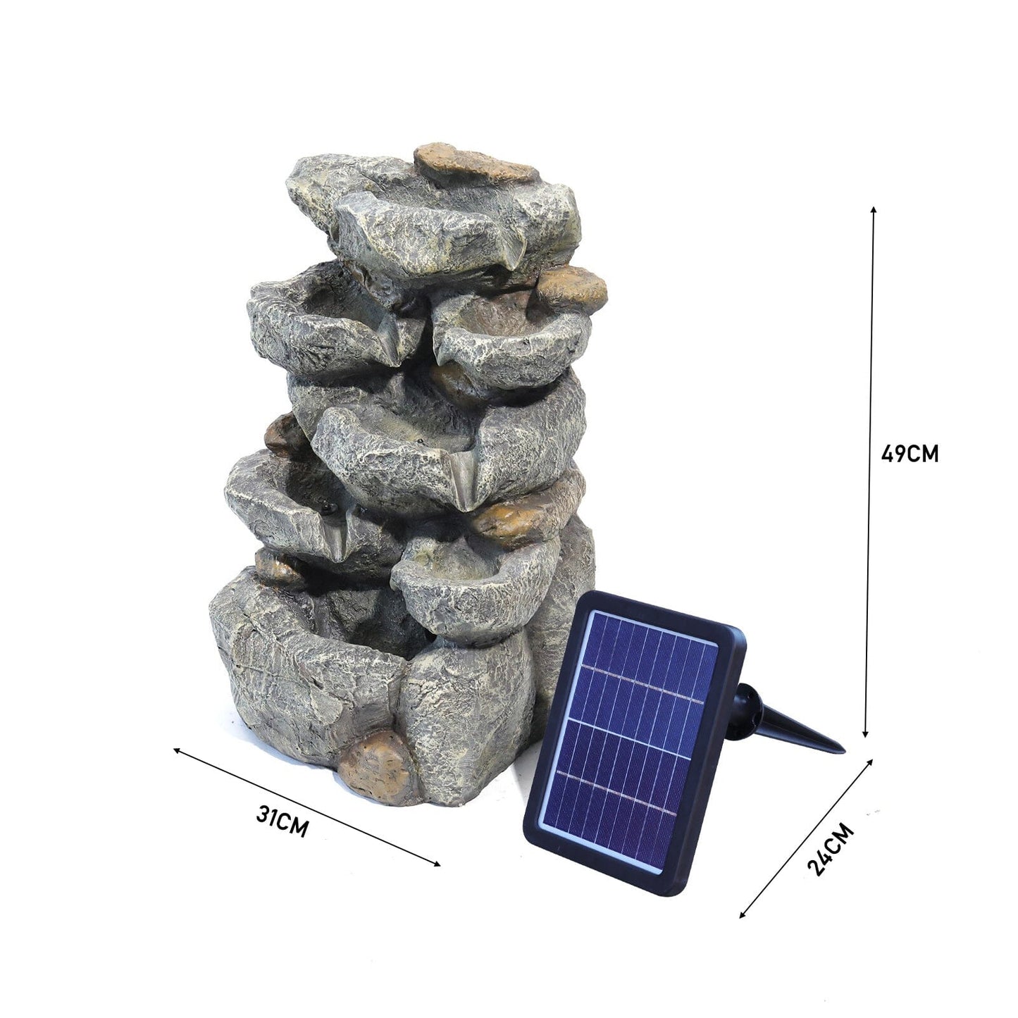 49cm Height Solar Power Garden Water Feature Cascading LED Rockfall