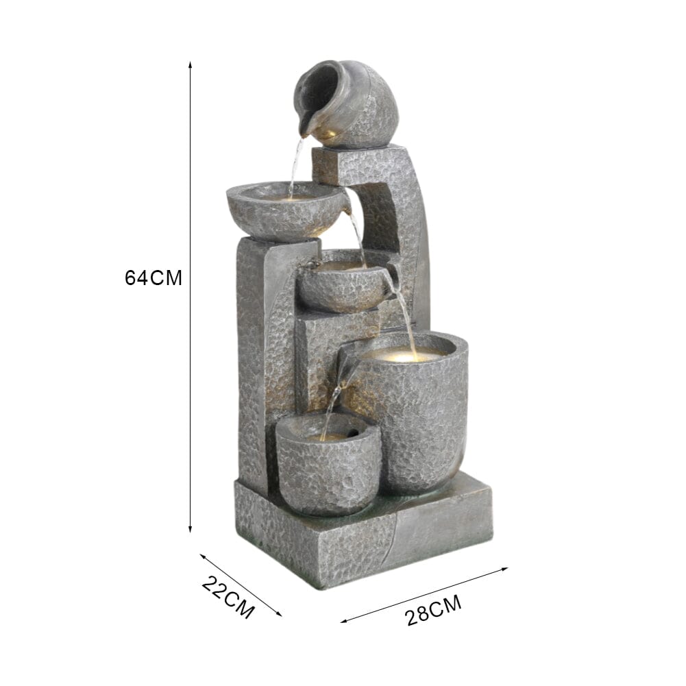 Solar 5-Tier Cascade Water Fountain for Outdoors
