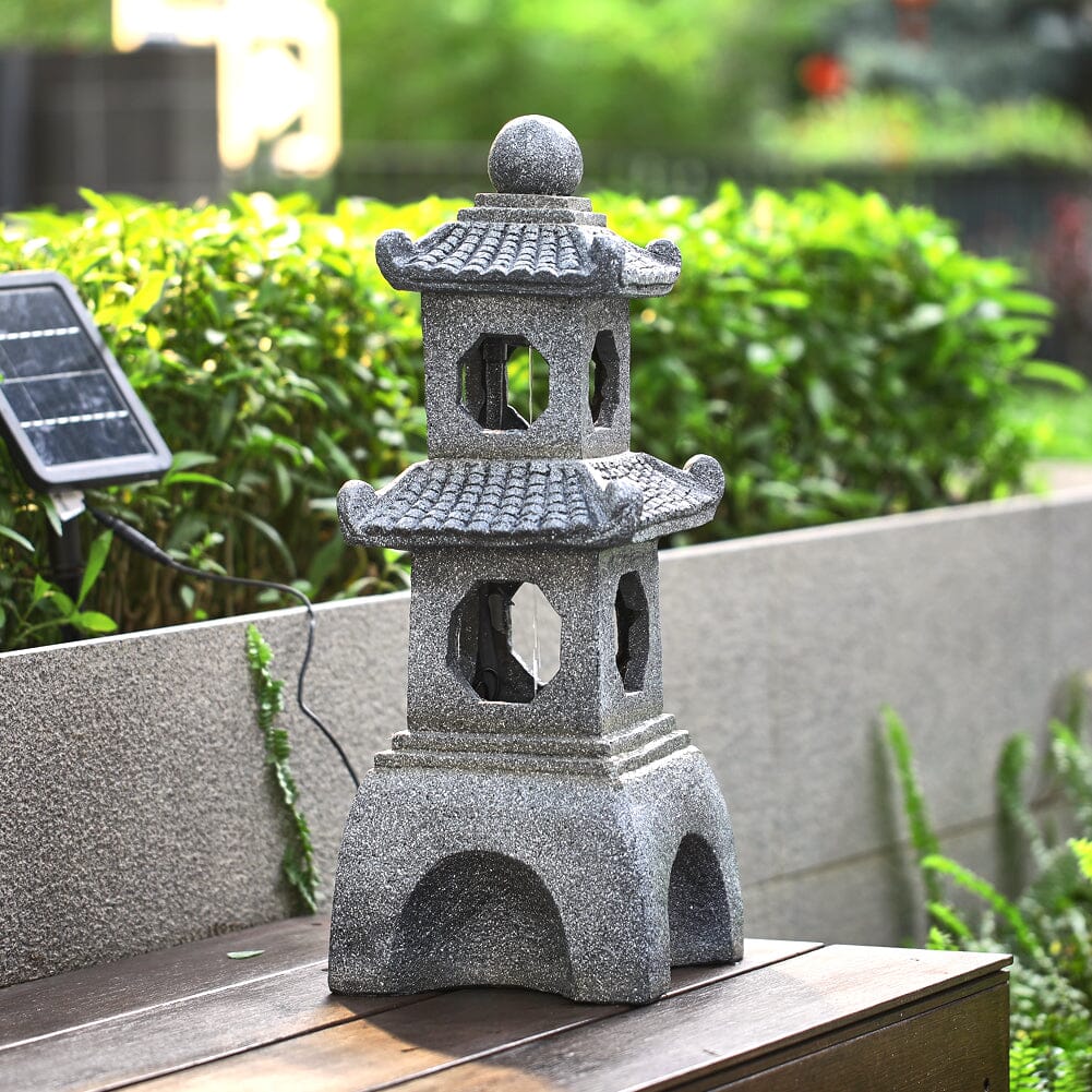 Pagoda Solar Garden Fountain with LED Lights