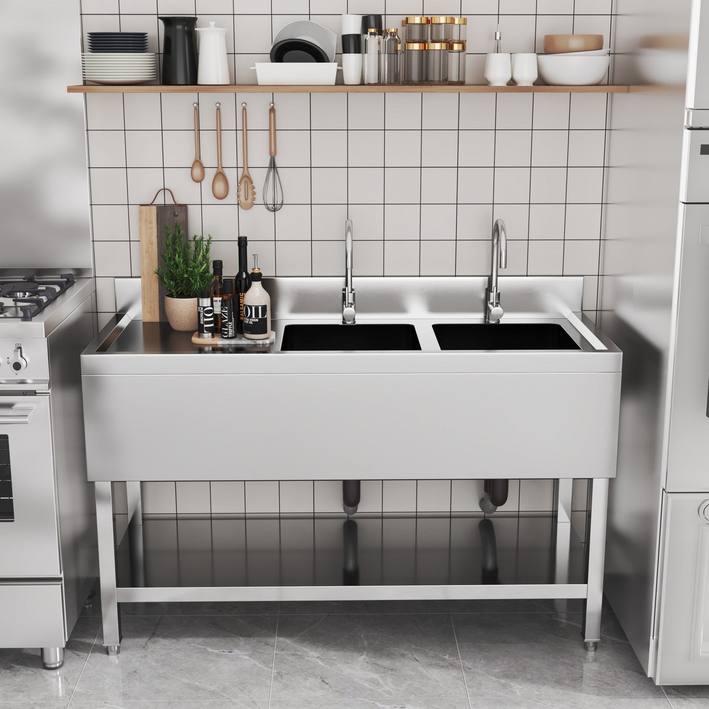 Premium Double Star Stainless Steel Washbasin with Shelf and Front Apron