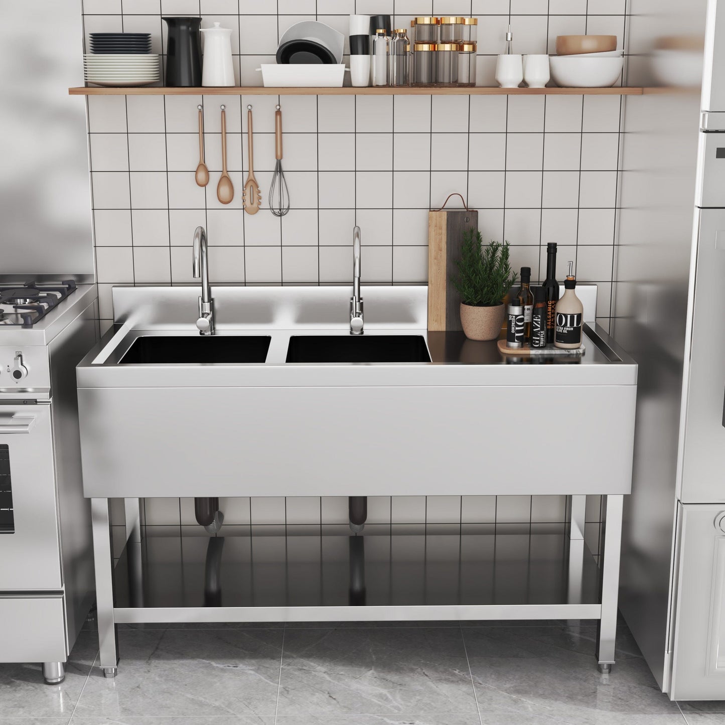 Premium Double Star Stainless Steel Washbasin with Shelf and Front Apron