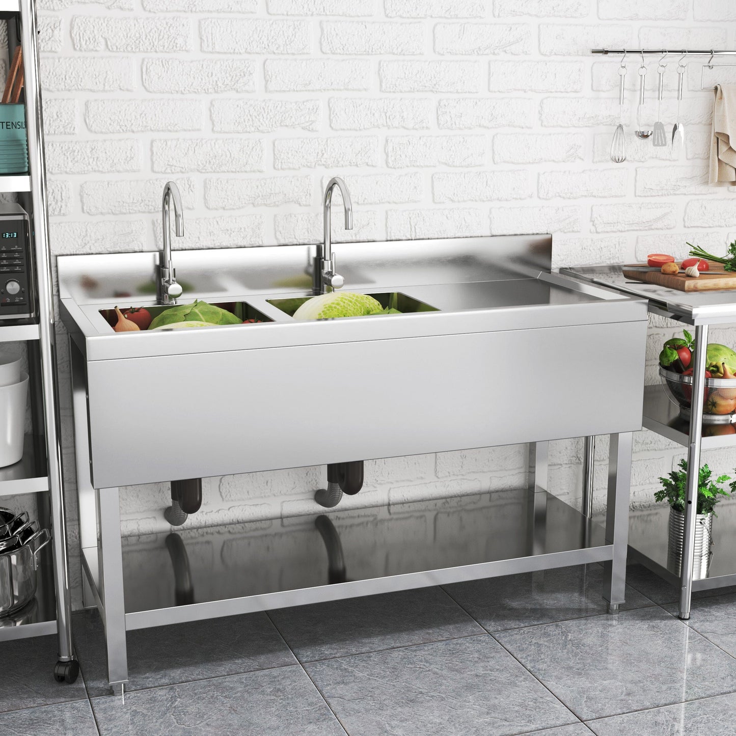 Premium Double Star Stainless Steel Washbasin with Shelf and Front Apron