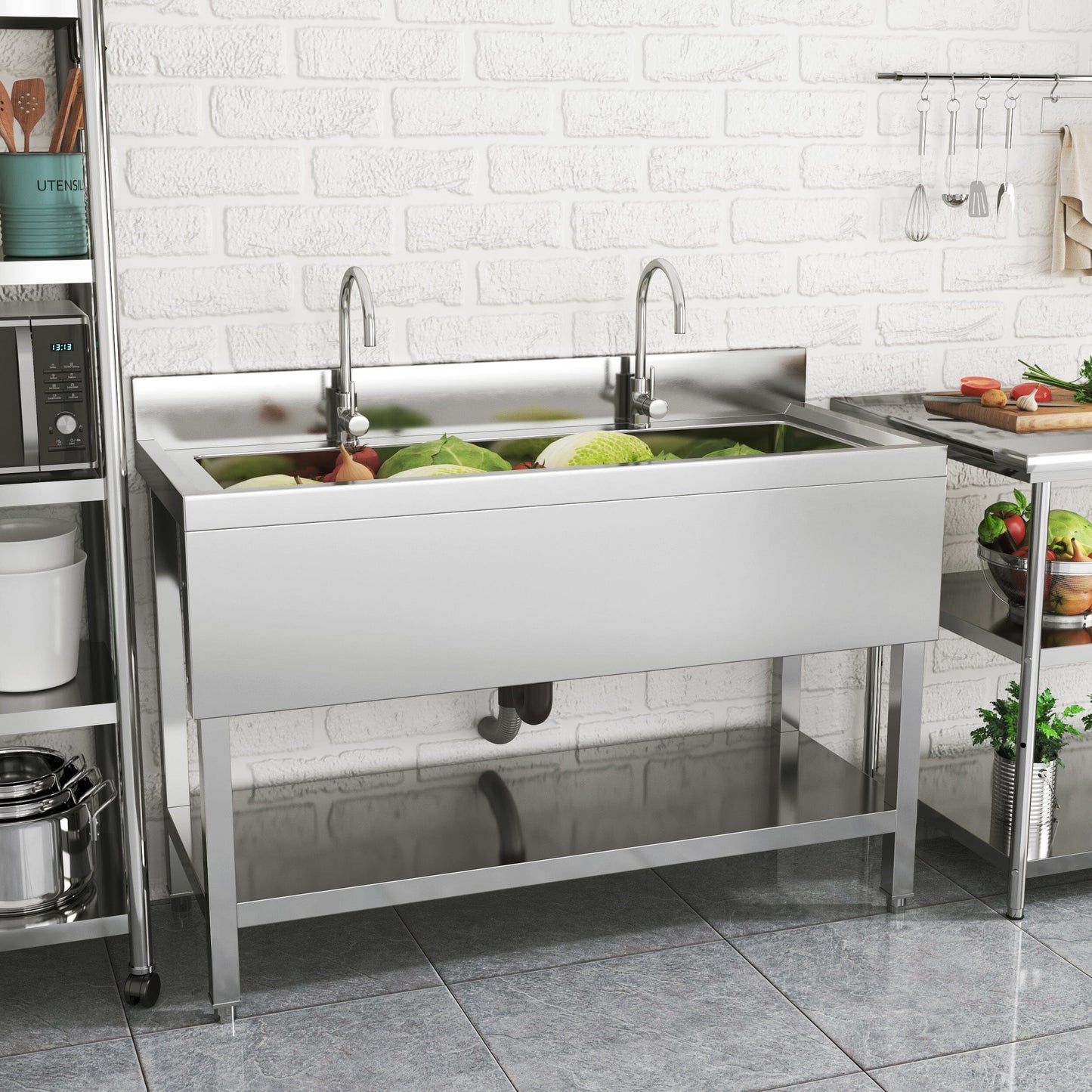 Premium Stainless Steel Deep Sink with Front Surround and Shelf
