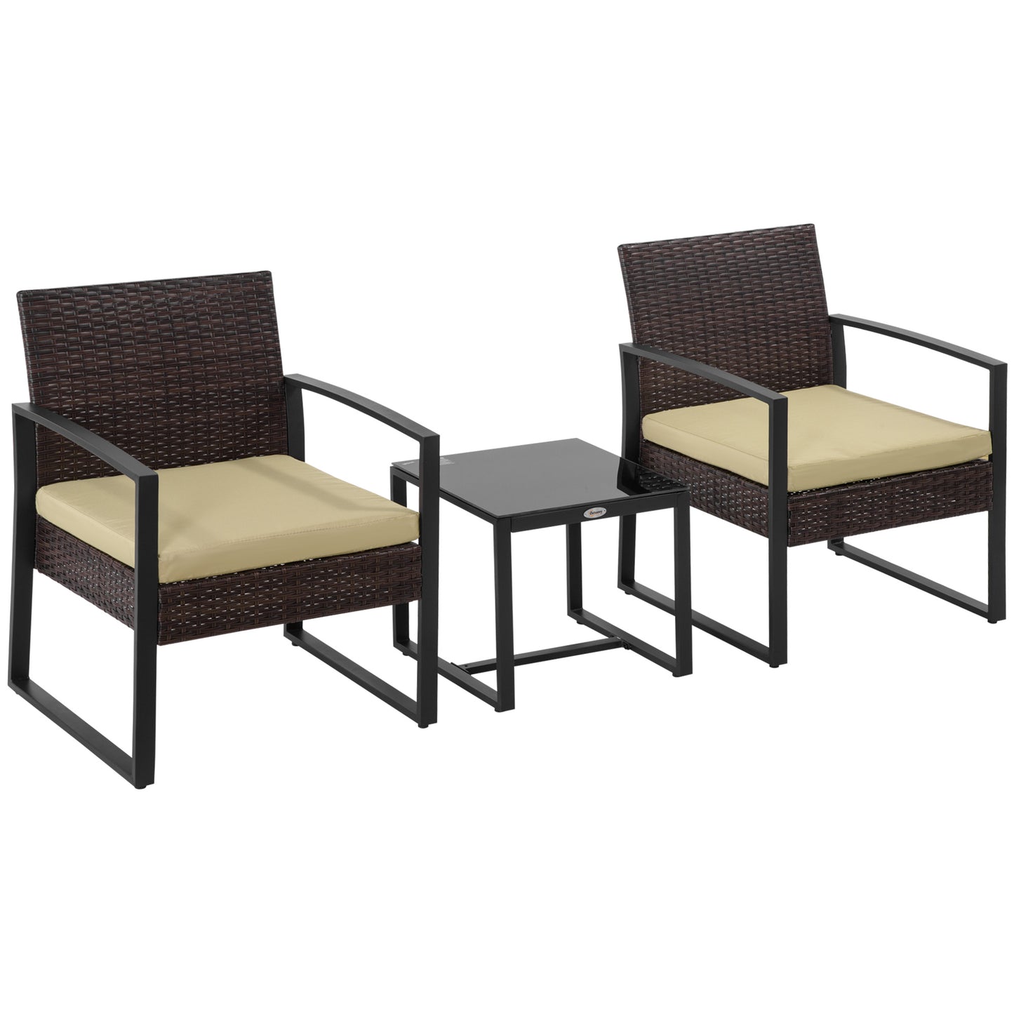 Outsunny 3 szt. PE Rattan Wiklina Meble ogrodowe Patio Bistro Zestaw Weave Conservatory Sofa Stolik kawowy i krzesła Zestaw beżowy